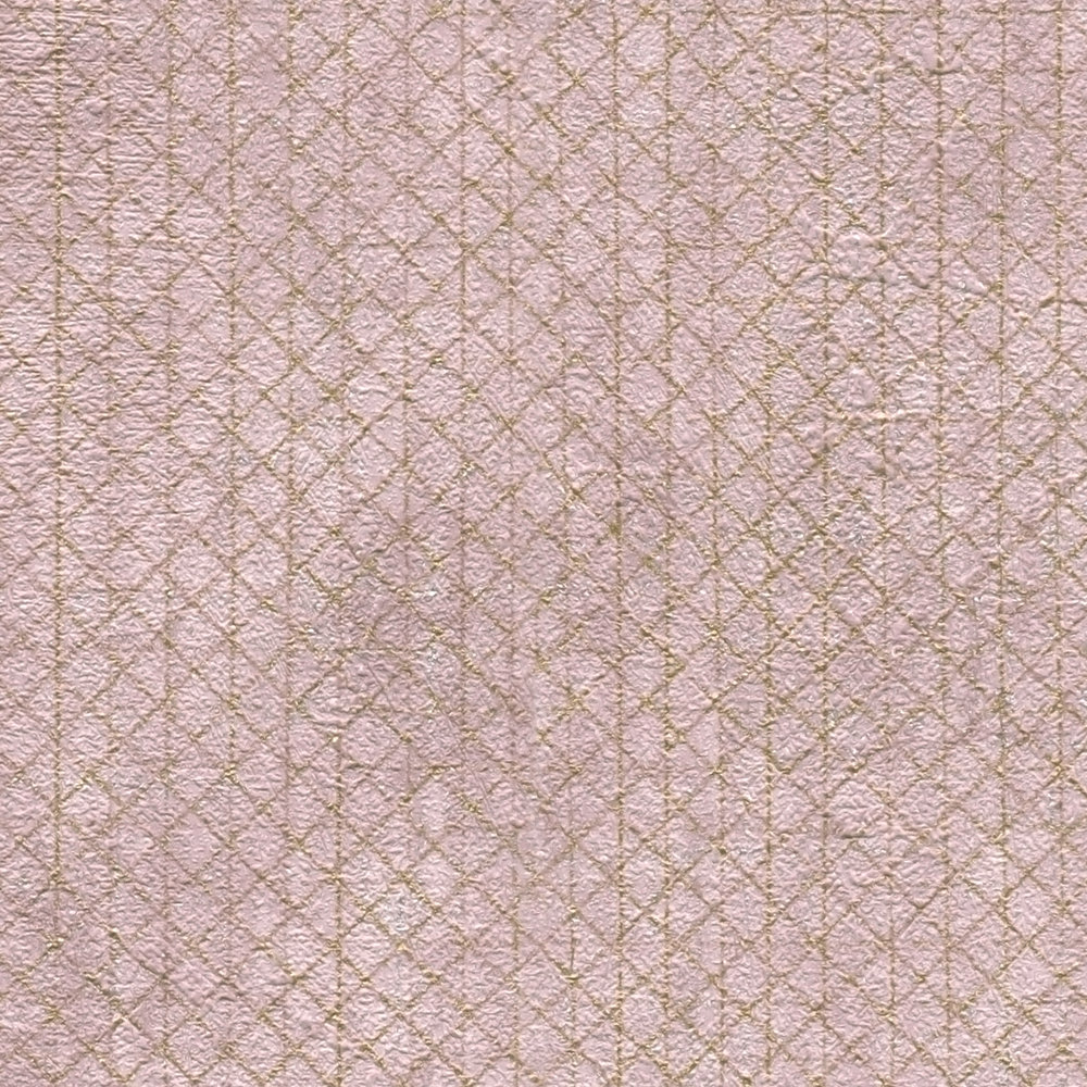             Papel pintado rosa viejo con diseño de líneas doradas - metálico, rosa
        