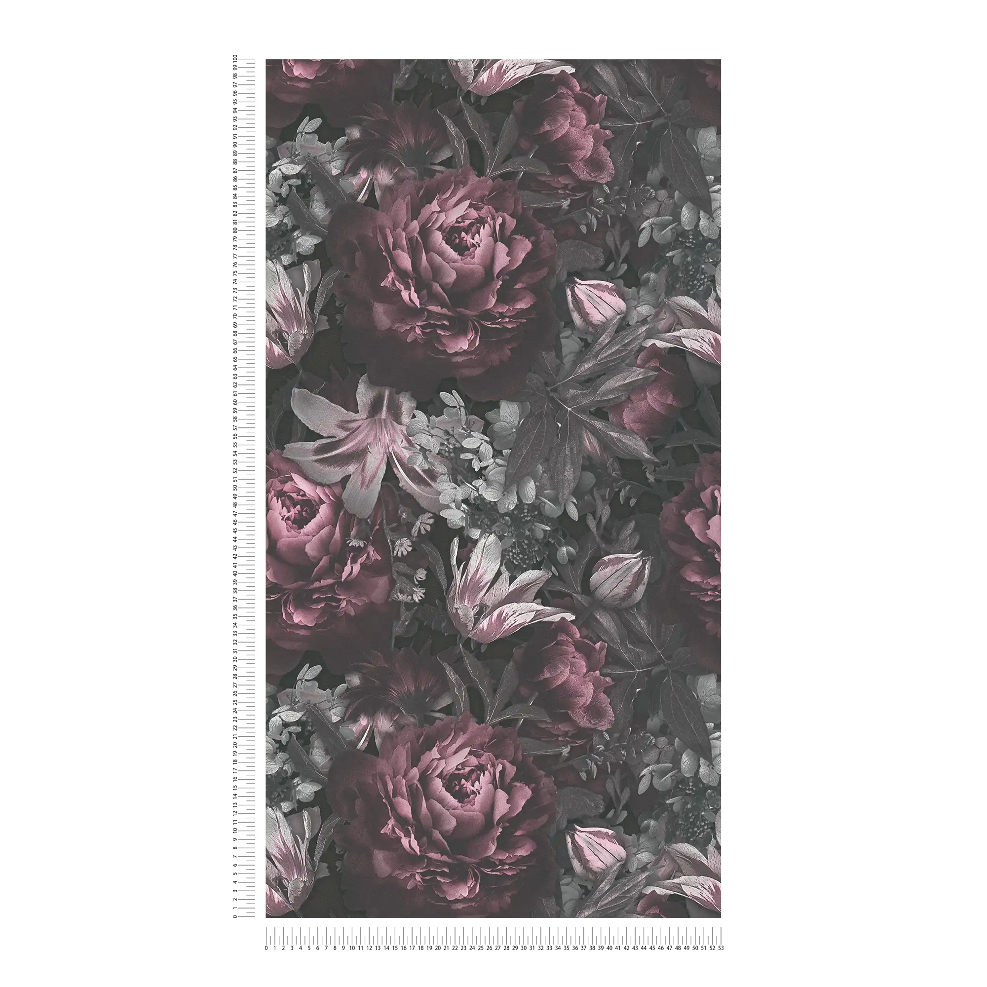             Rozen behang bloeit in schilderstijl - grijs, roze, groen
        