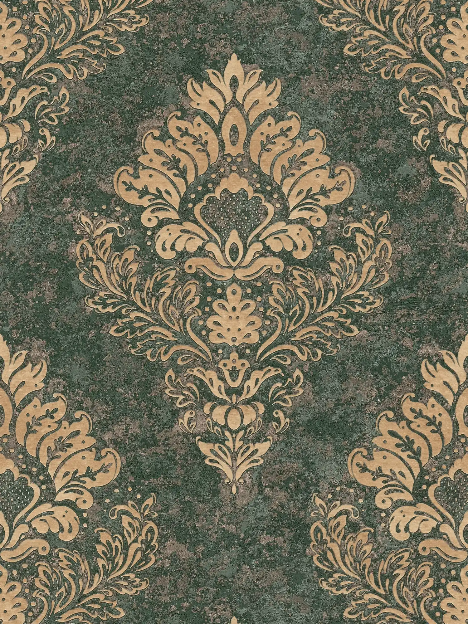         Ornamental wallpaper with floral style & gold effect - beige, brown, green
    
