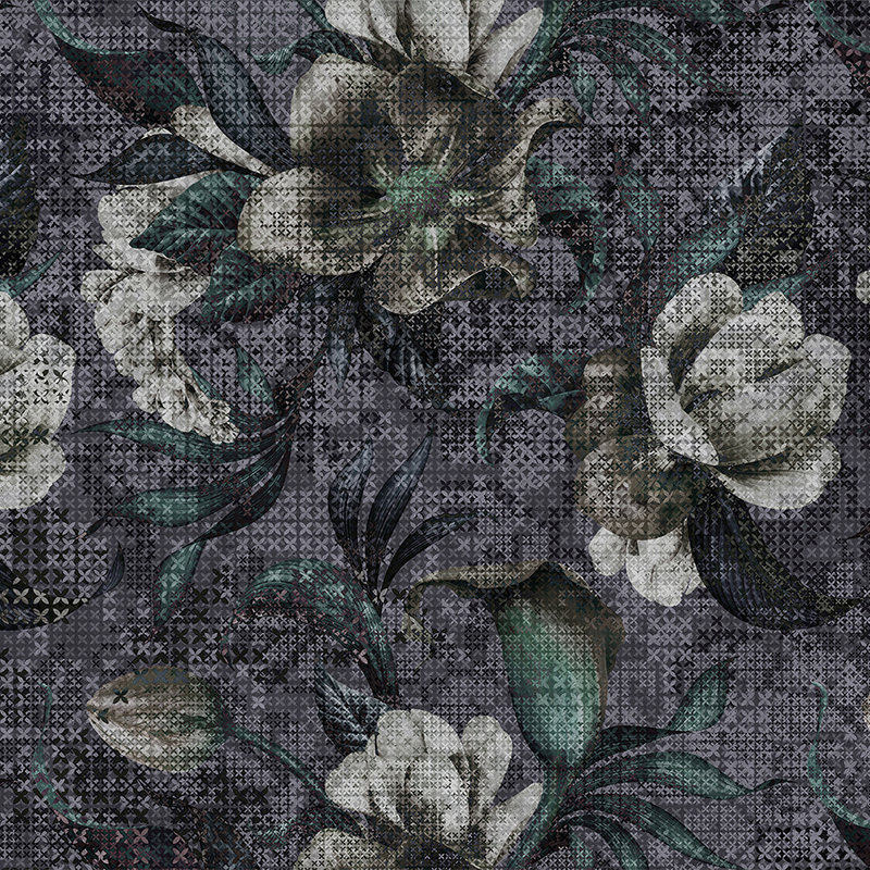 Papel Pintado Flores Diseño Pixel - Negro, Blanco
