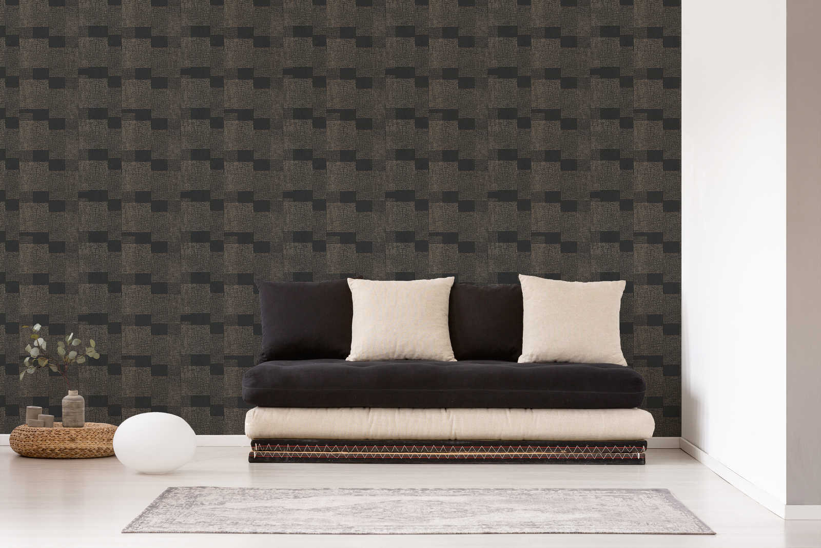             Patroonbehang ethno design - zwart, grijs, metallic
        
