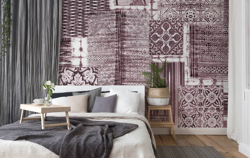             Papier peint panoramique Carrelage & Patchwork Design - Violet, Blanc
        