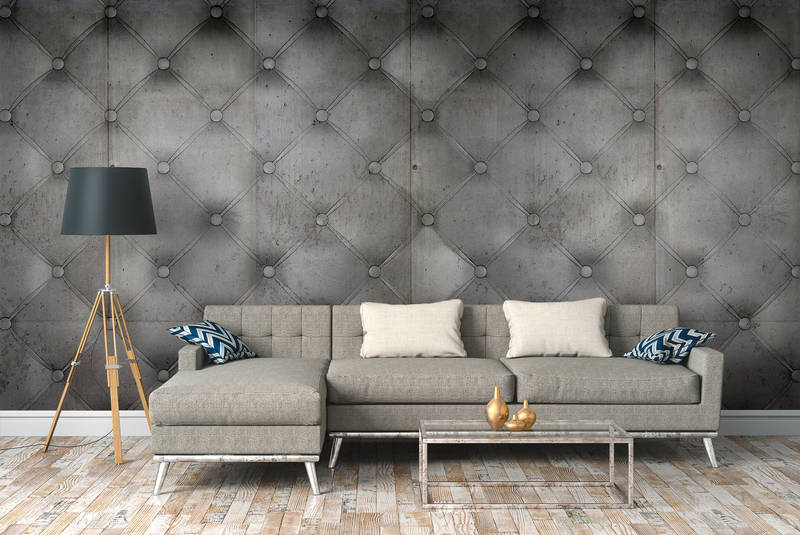             Papier peint panoramique imitation béton argenté, look usé & design rembourré - gris
        