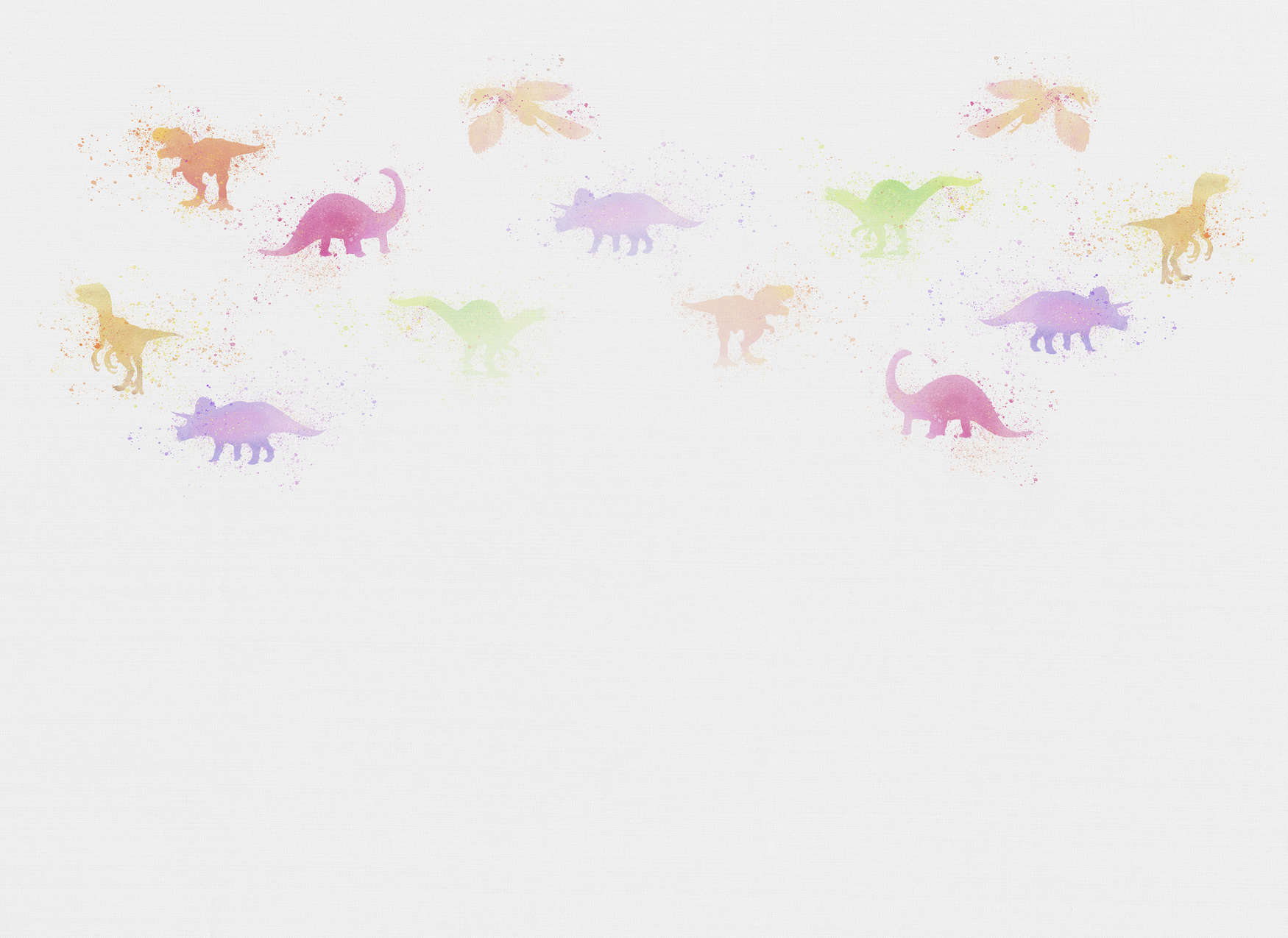             Carta da parati per la camera dei bambini con piccoli dinosauri - Colorata, bianca
        