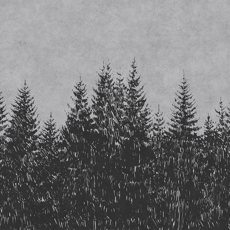         Drawing style fir forest mural - grey, black
    