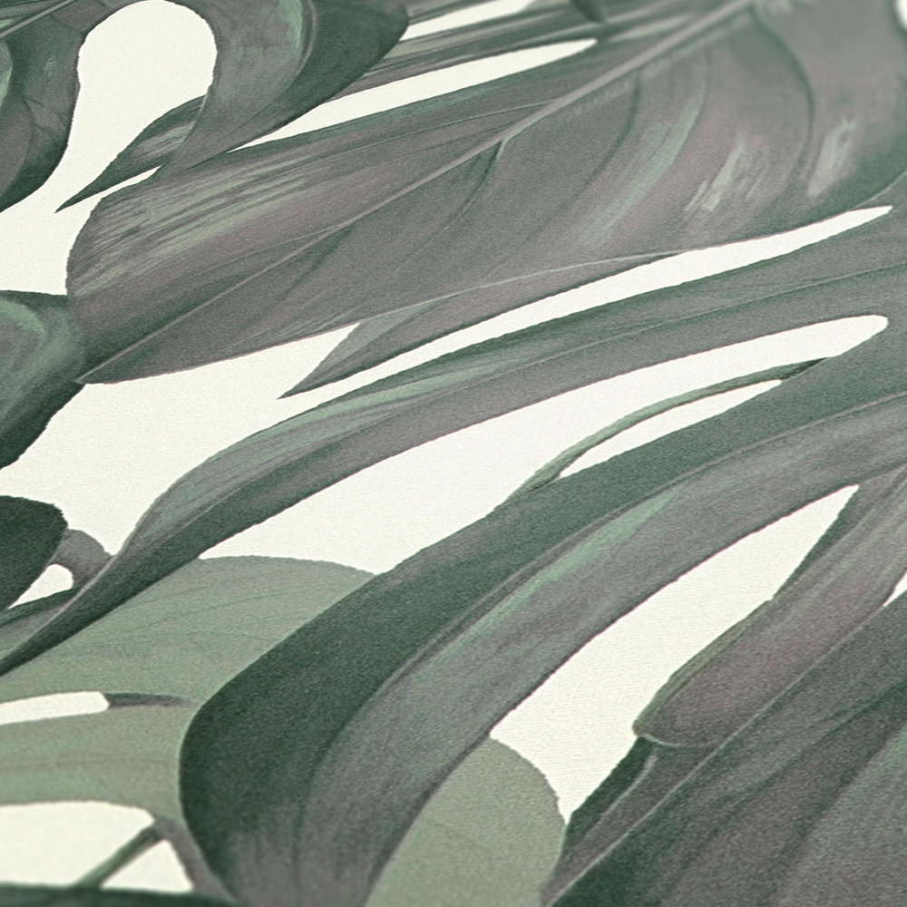             Feuilles de papier peint motif monstera tropical - vert, blanc
        