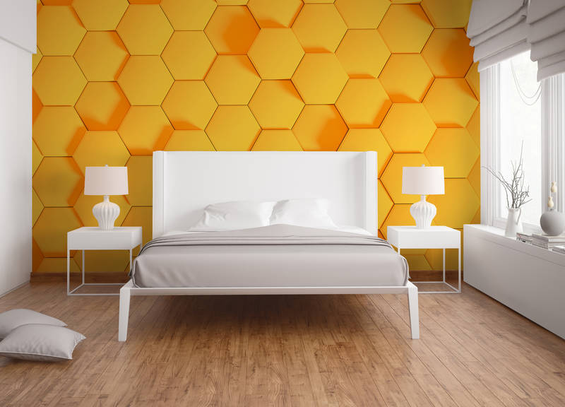             Papier peint nid d'abeille avec effet 3D - Orange
        