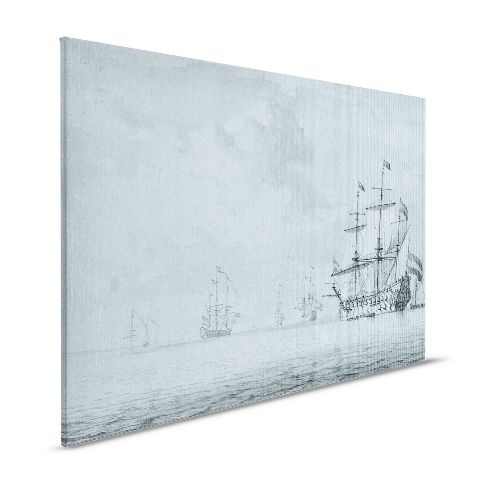 Op zee 1 - Grijsblauw Canvas schilderij Schepen Vintage schilderstijl - 1.20 m x 0.80 m

