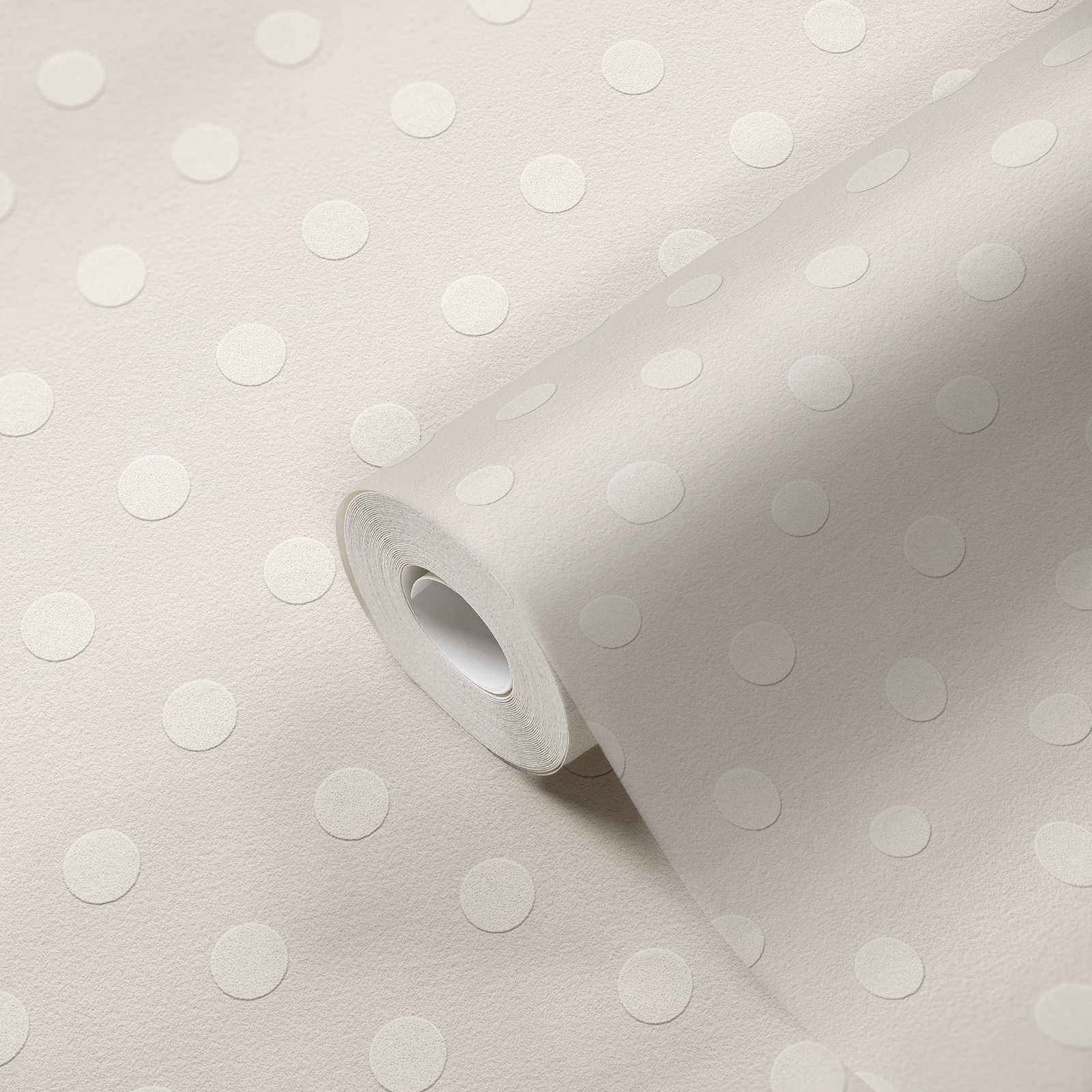             Polka Dots behang stippenpatroon - beige, wit
        