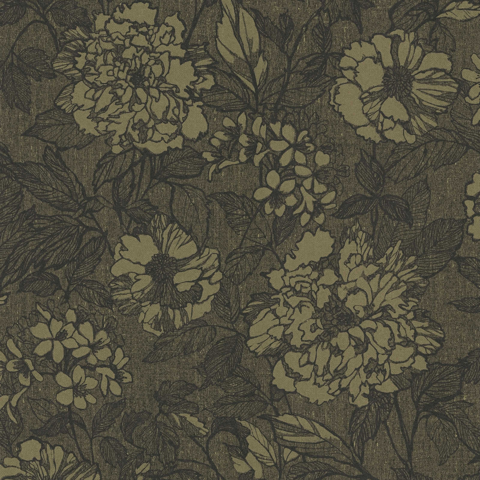 Dark brown non-woven wallpaper floral pattern - brown
