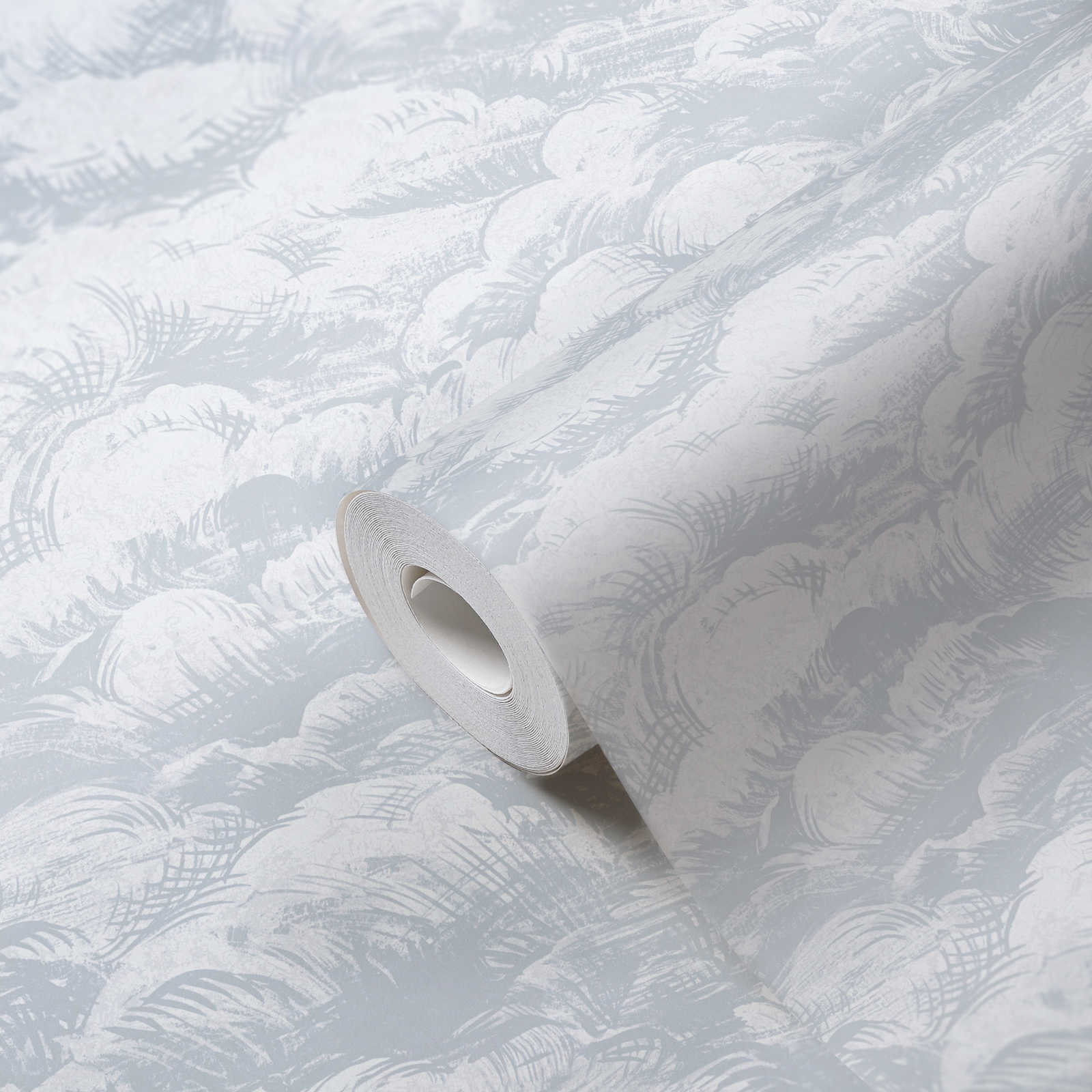            Non-woven wallpaper light grey cloud motif in vintage style - grey, white
        