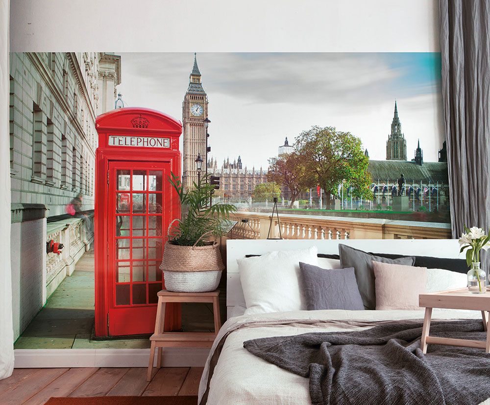 Bedroom photo wallpaper London with Big Ben and telephone box DD118686