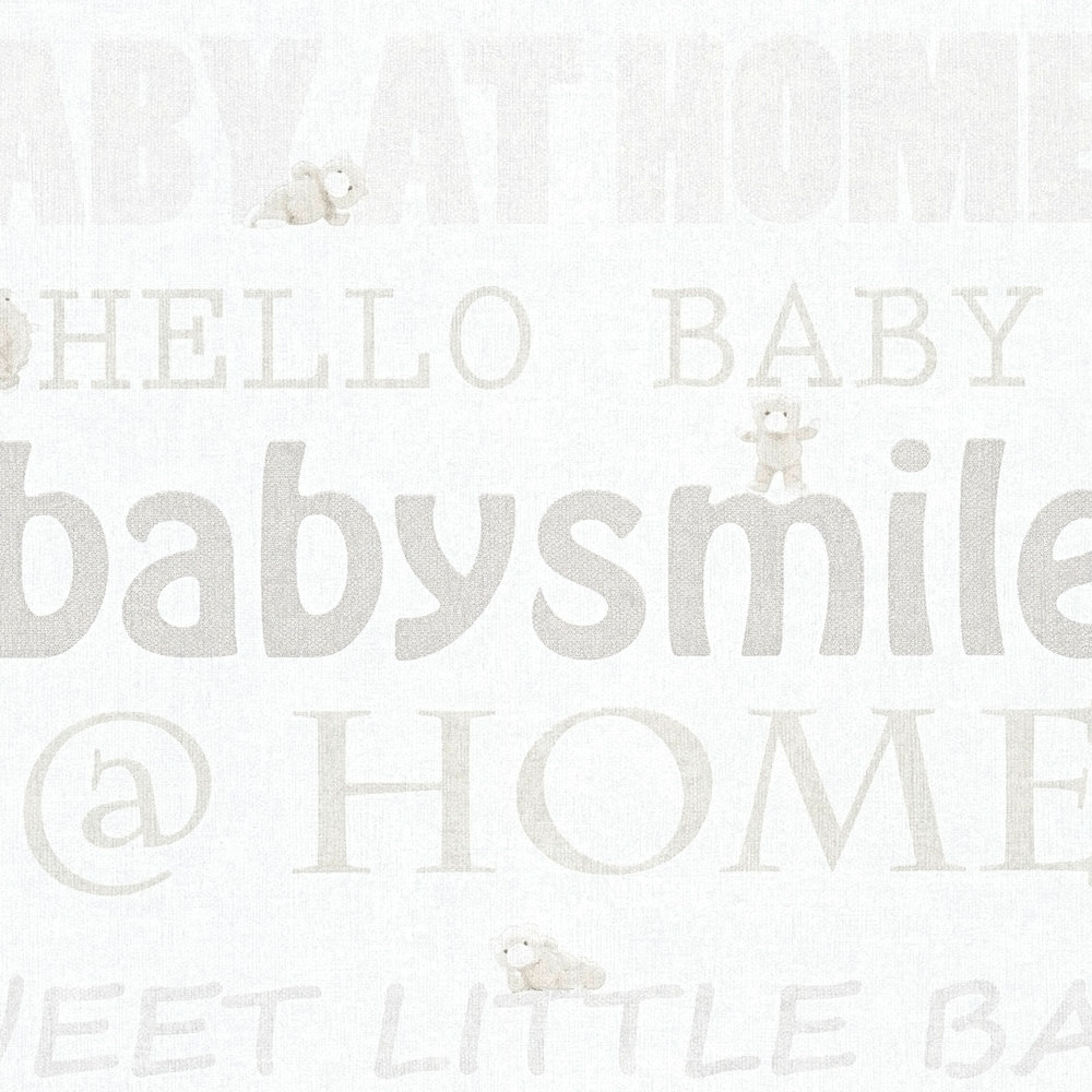             Baby room wallpaper neutral with writing motif - metallic, white
        