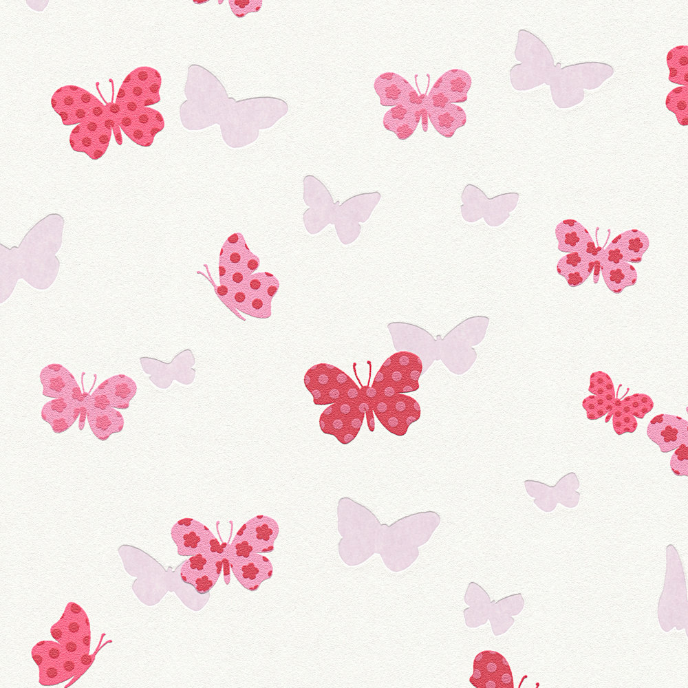             Carta da parati con motivo a farfalla per la camera dei bambini - bianco, rosso, rosa
        