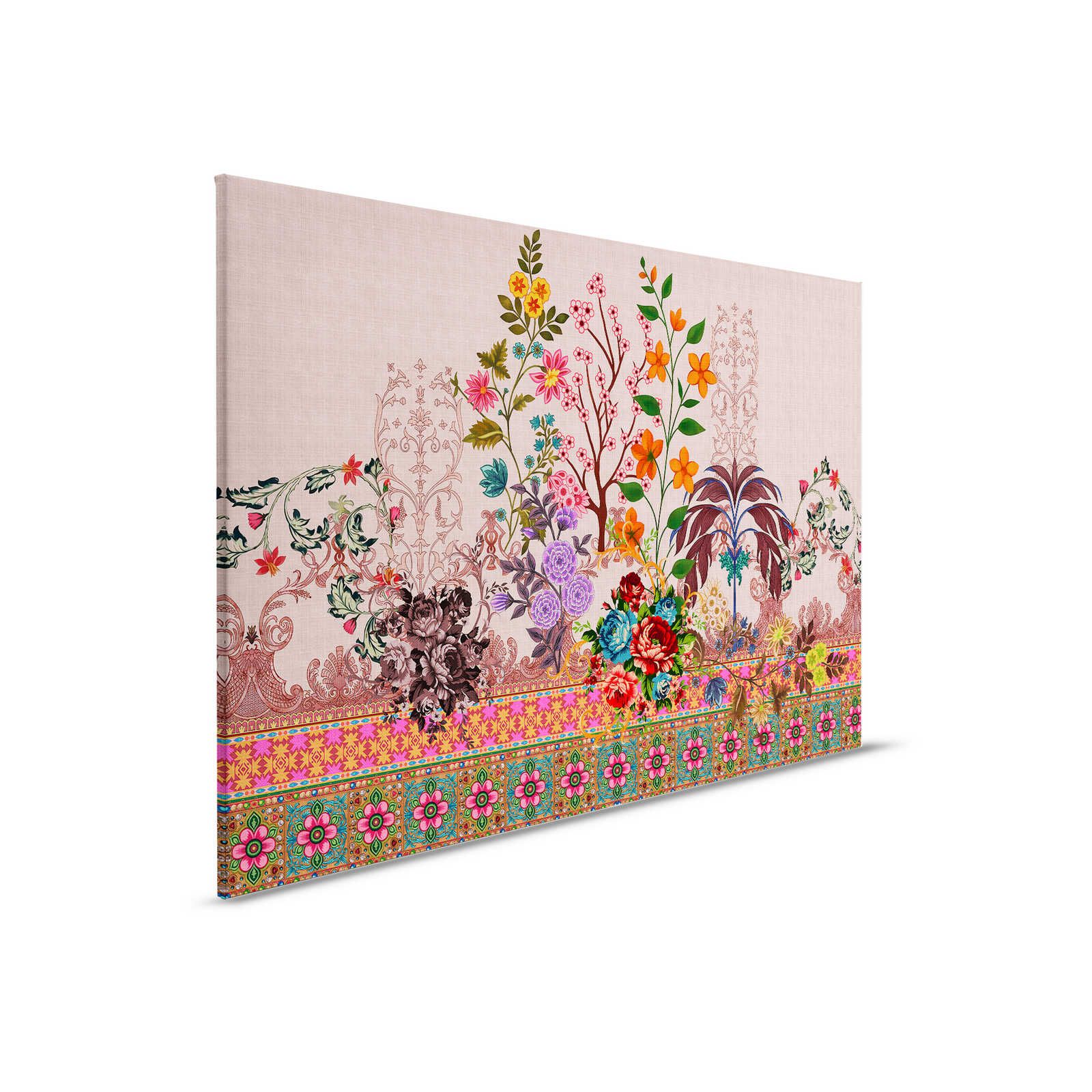 Oriental Garden 4 - Flowers canvas picture Flowers & borders pattern - 0.90 m x 0.60 m
