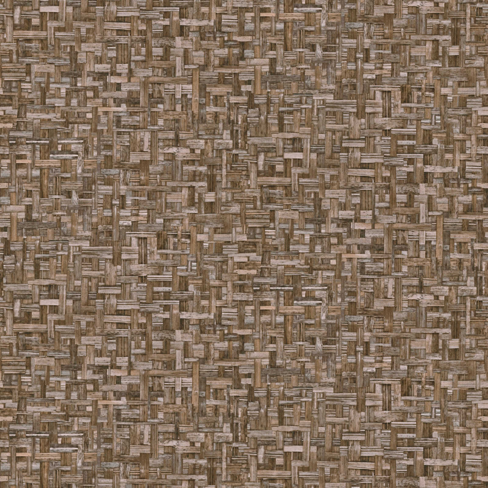 Wood look wallpaper brown with miro mosaic pattern - brown
