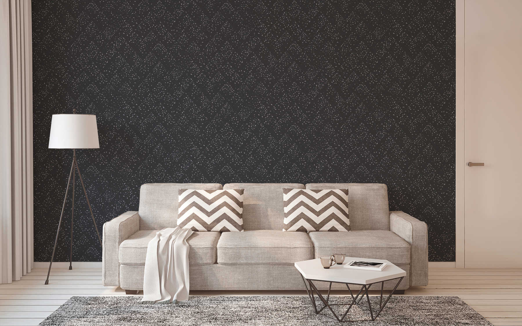             Non-woven wallpaper terrazzo with metallic effect - black, gold, grey
        