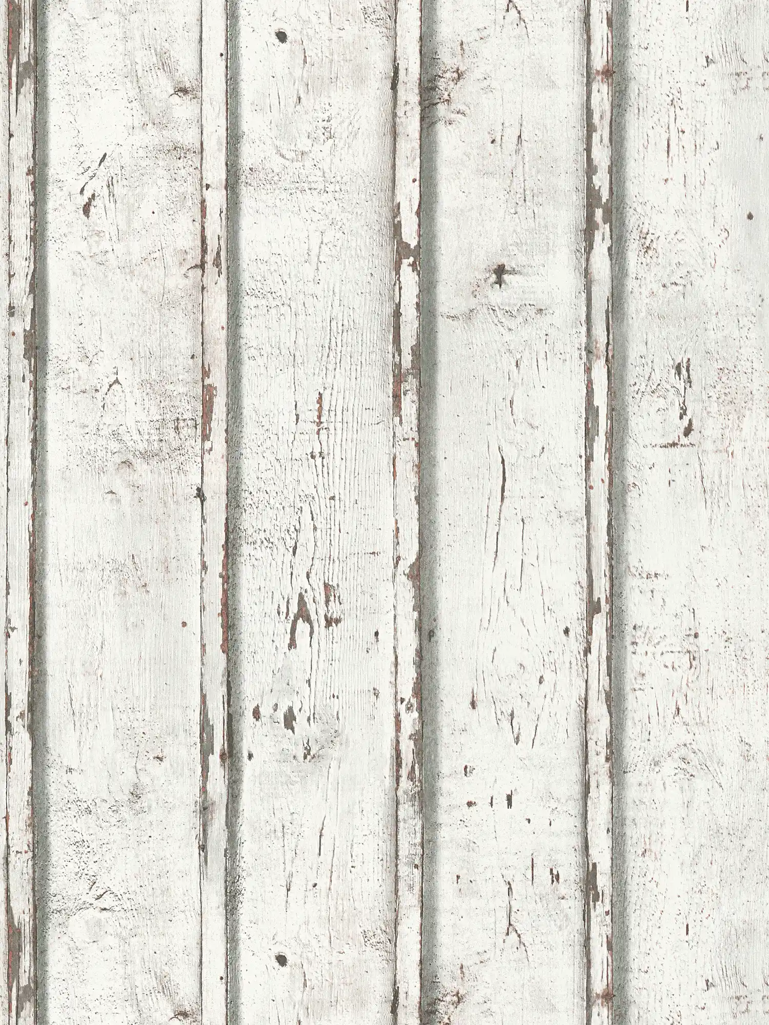 Papel pintado de madera en aspecto usado con tablas de madera desgastadas - blanco, crema, gris
