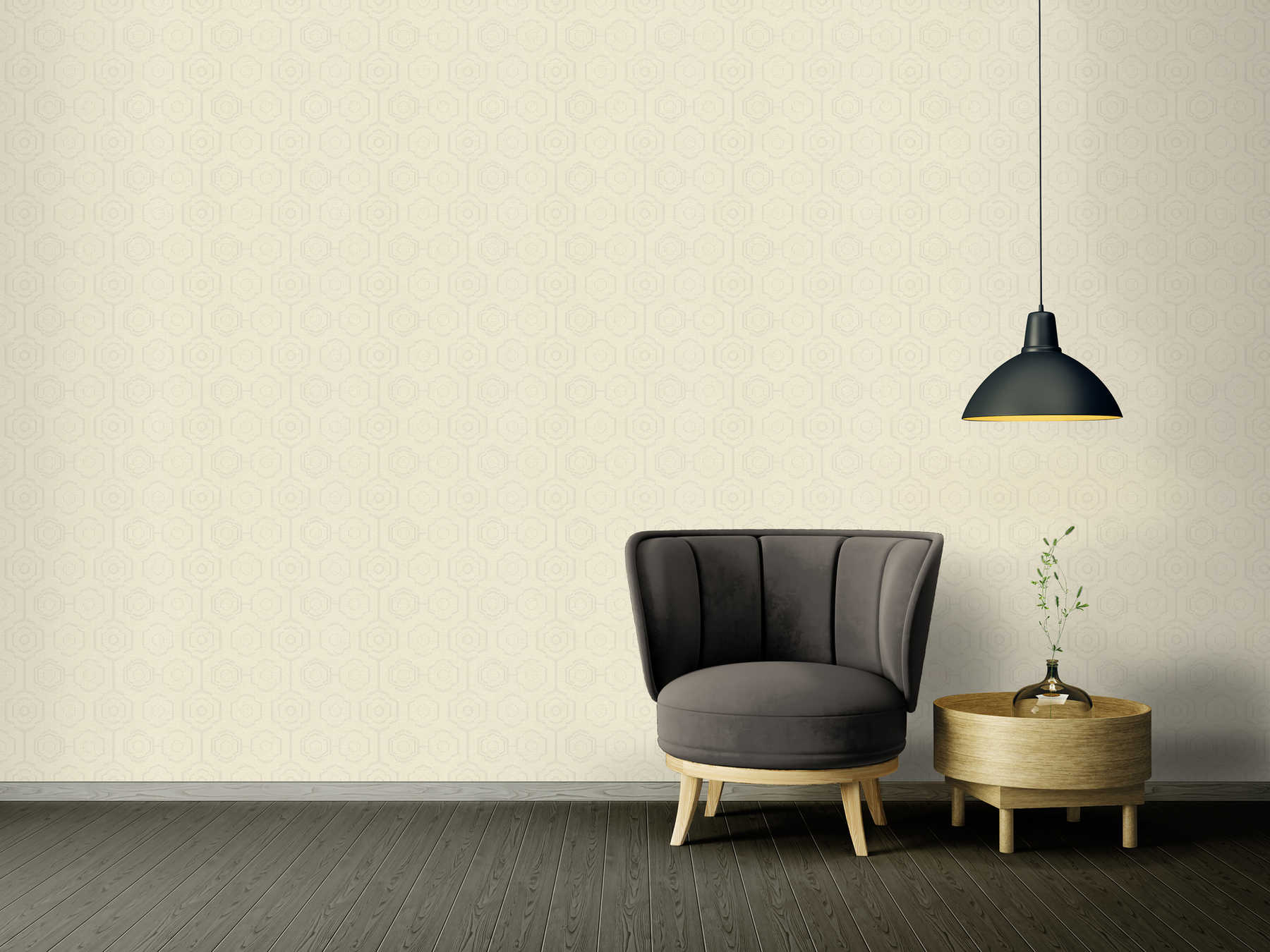             Textile optics wallpaper geometric design & gloss effect - cream, grey, beige
        