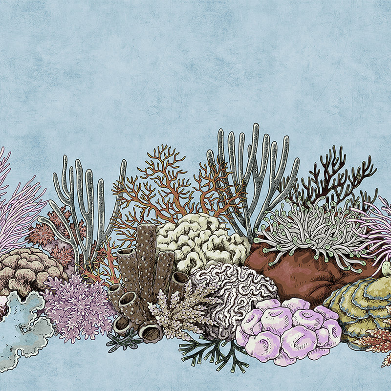 Octopus's Garden 1 - Onderwaterbehang met koralen in vloeipapierstructuur - blauw, roze | parelmoer glad vlies
