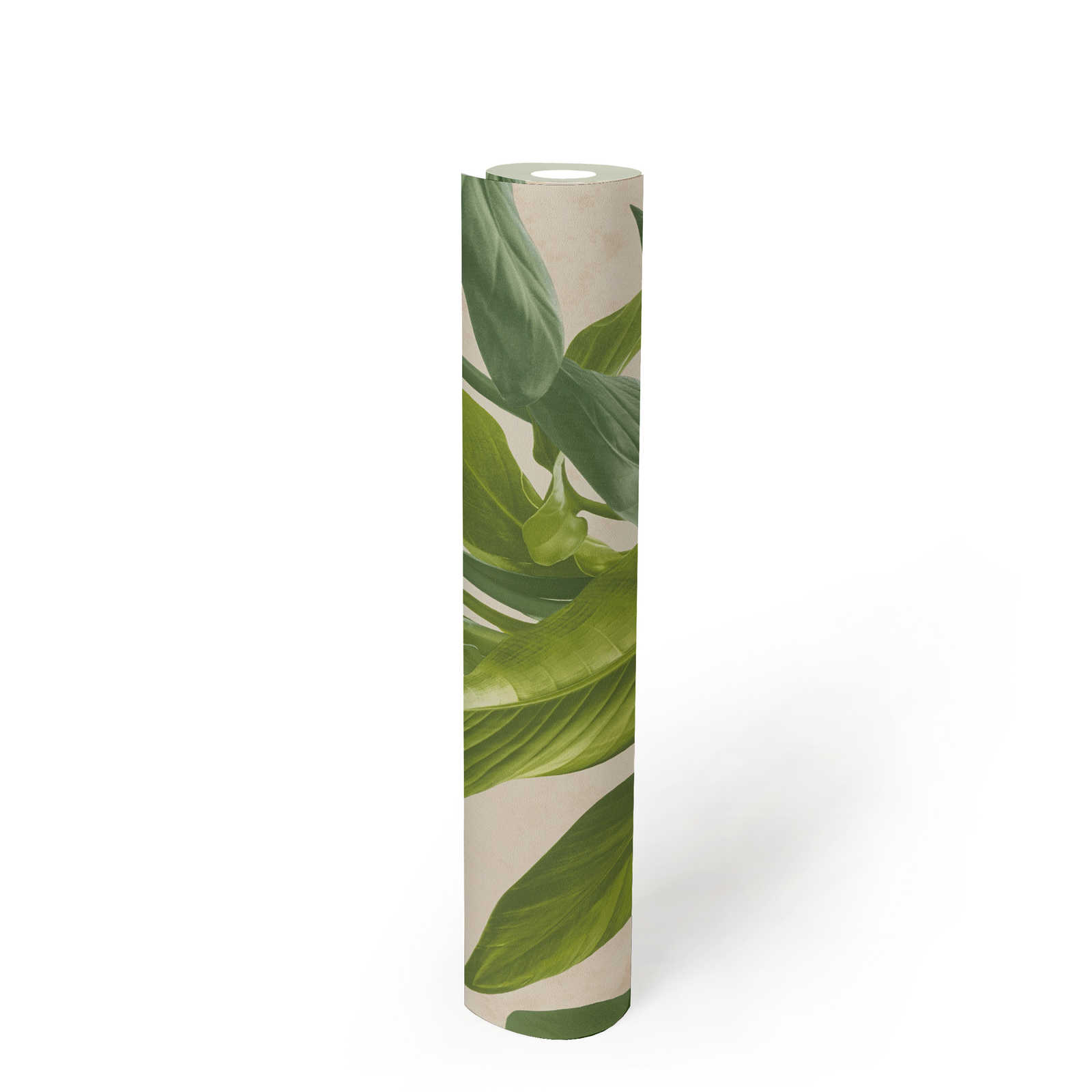             Carta da parati in tessuto non tessuto con moderno disegno di foglie - crema, verde
        