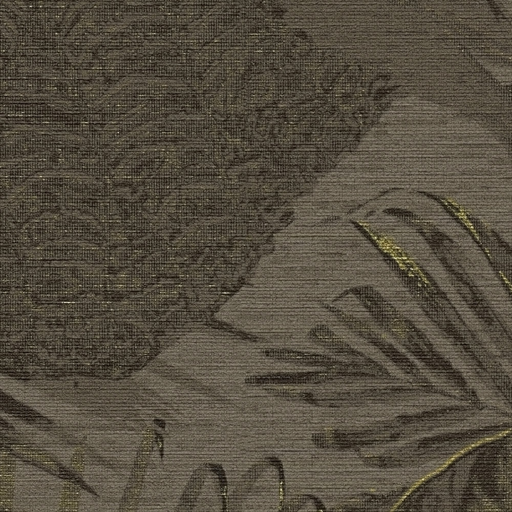             papier peint en papier intissé avec motif jungle légèrement structuré, mat - marron, noir, or
        
