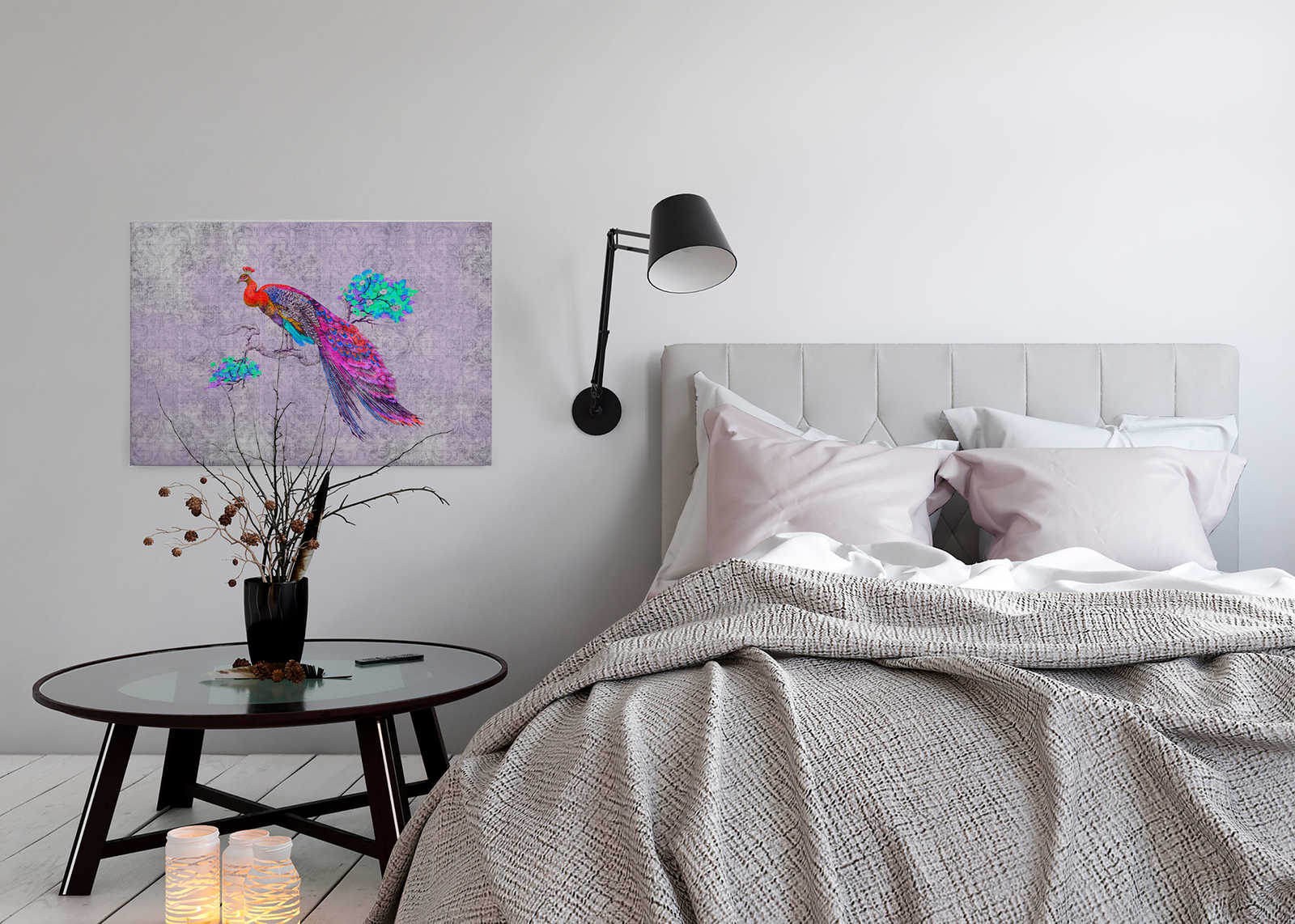             Peacock 3 - Canvas painting with colourful peacock - natural linen structure - 0.90 m x 0.60 m
        