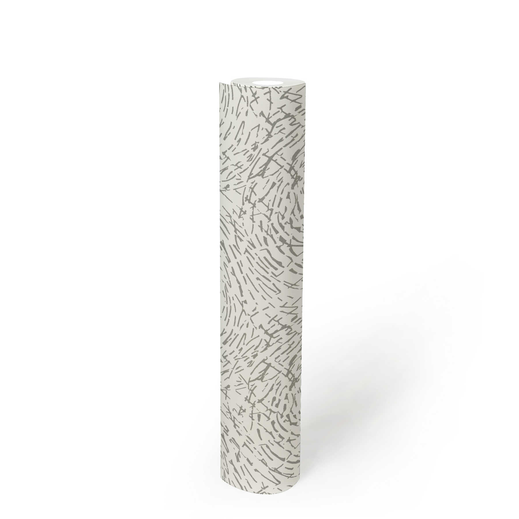             papier peint en papier Ethno Style avec couleur métallique & design structuré - argent, blanc
        