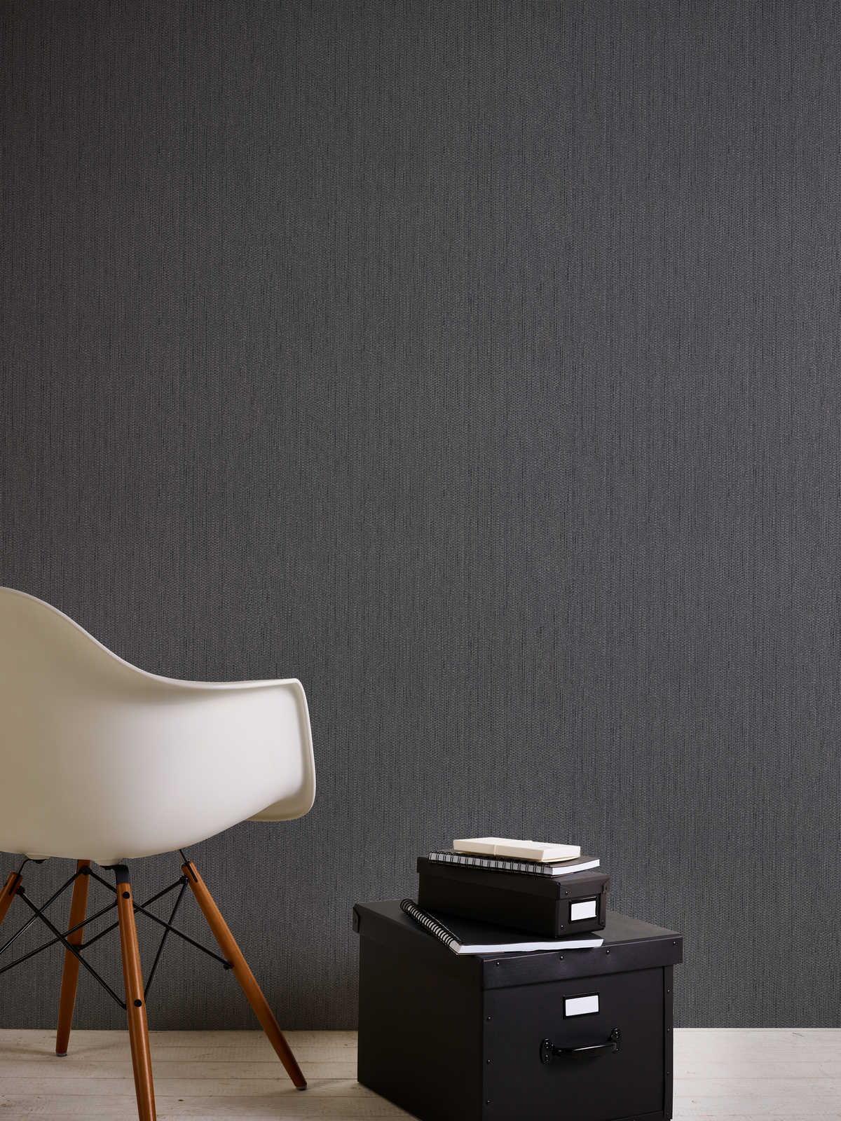             Linen look wallpaper with textile structure - grey, black
        