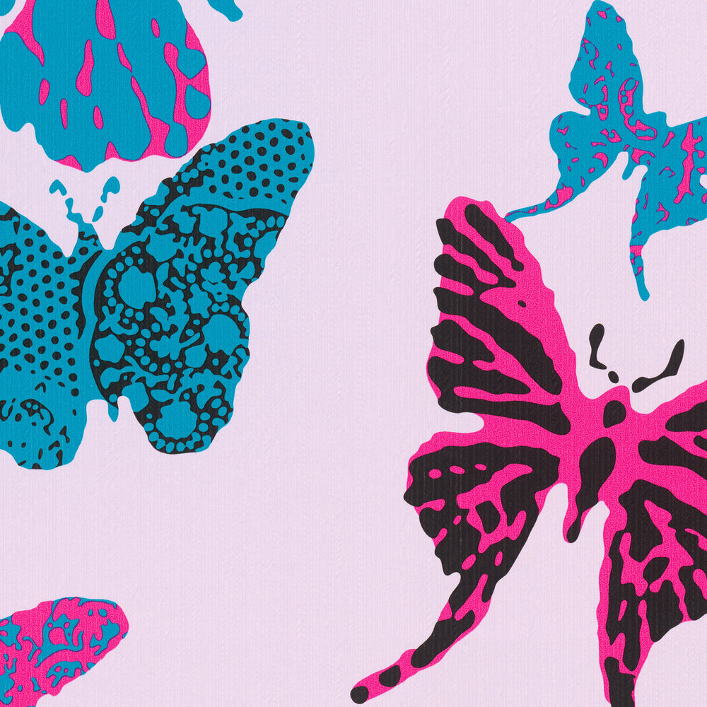             Vlinderbehang in grafisch ontwerp voor kinderkamer - paars, blauw
        