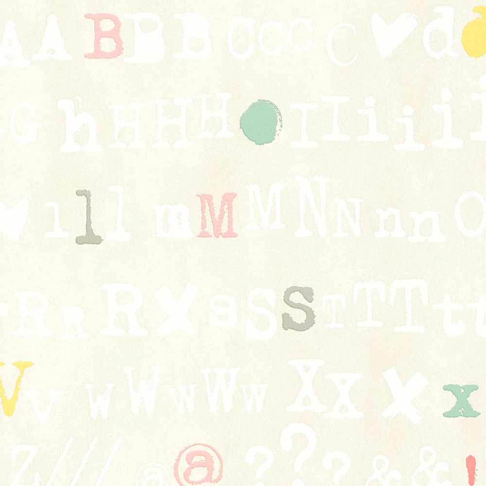             Behang grafisch decor met kleurrijke letters voor jeugdkamer - crème, geel
        