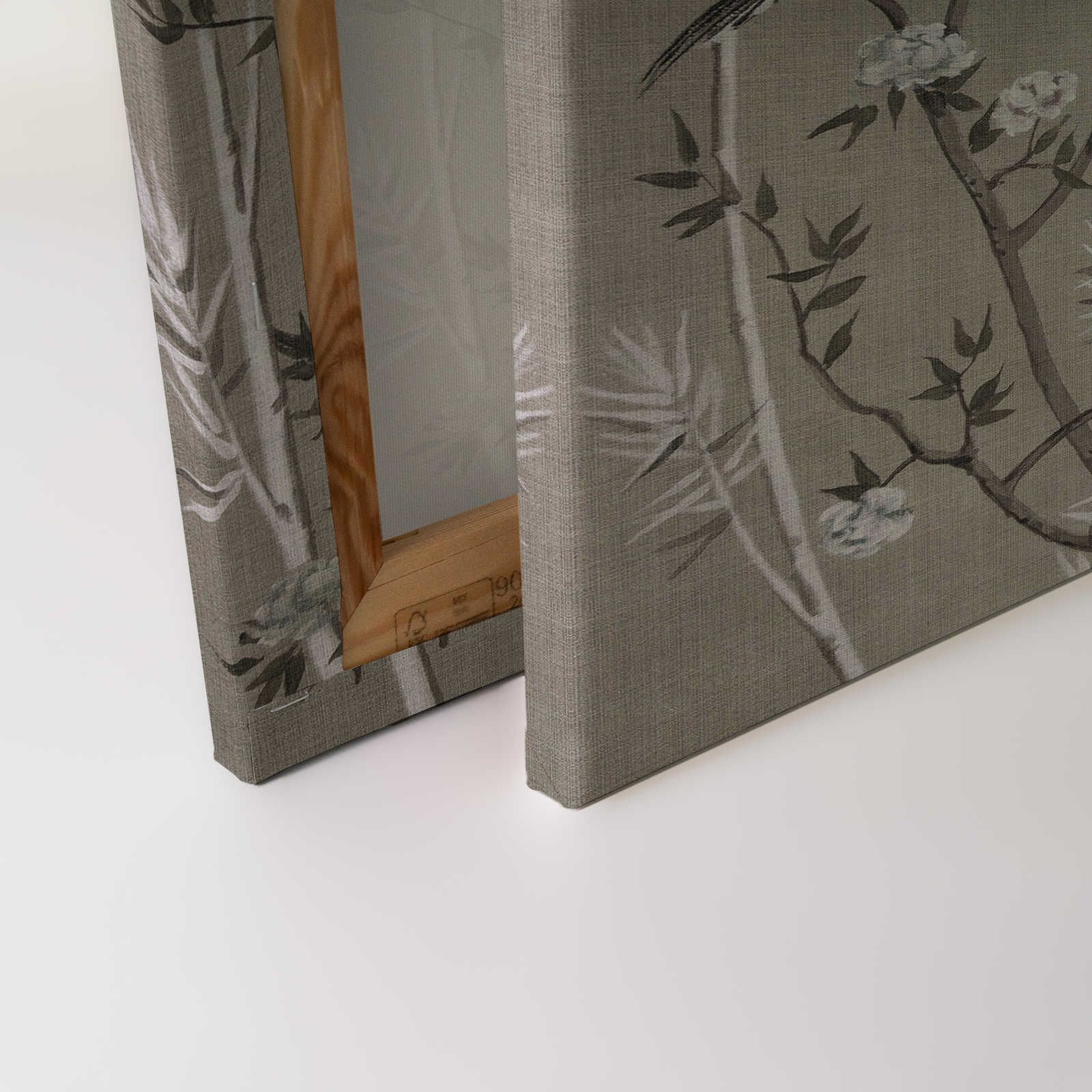             Tea Room 2 - Quadro su tela Birds & Flowers Design in grigio - 0,90 m x 0,60 m
        