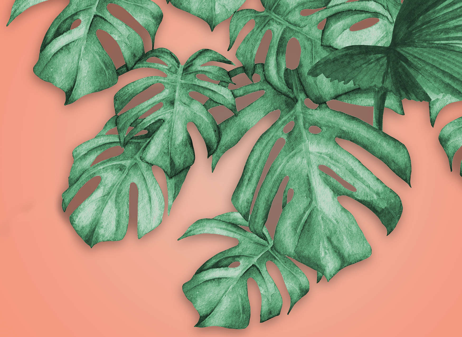             Carta da parati con foglie di palma tropicali - Verde, arancione
        