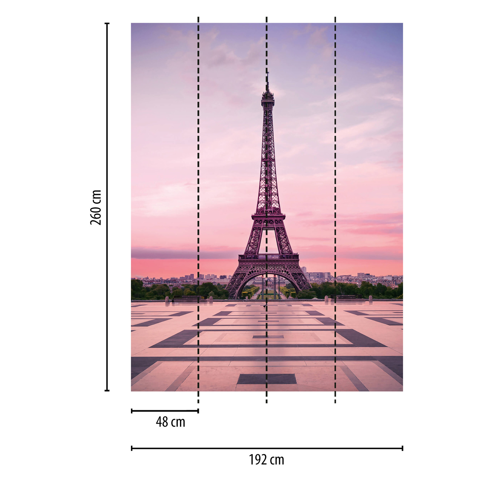             Eiffel Tower mural Paris at sunset
        