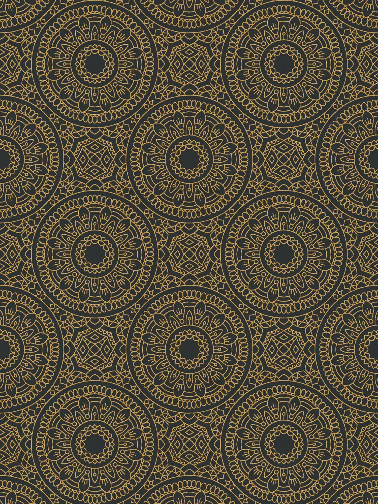 Graphic wallpaper with shiny circle pattern smooth - Black, Gold
