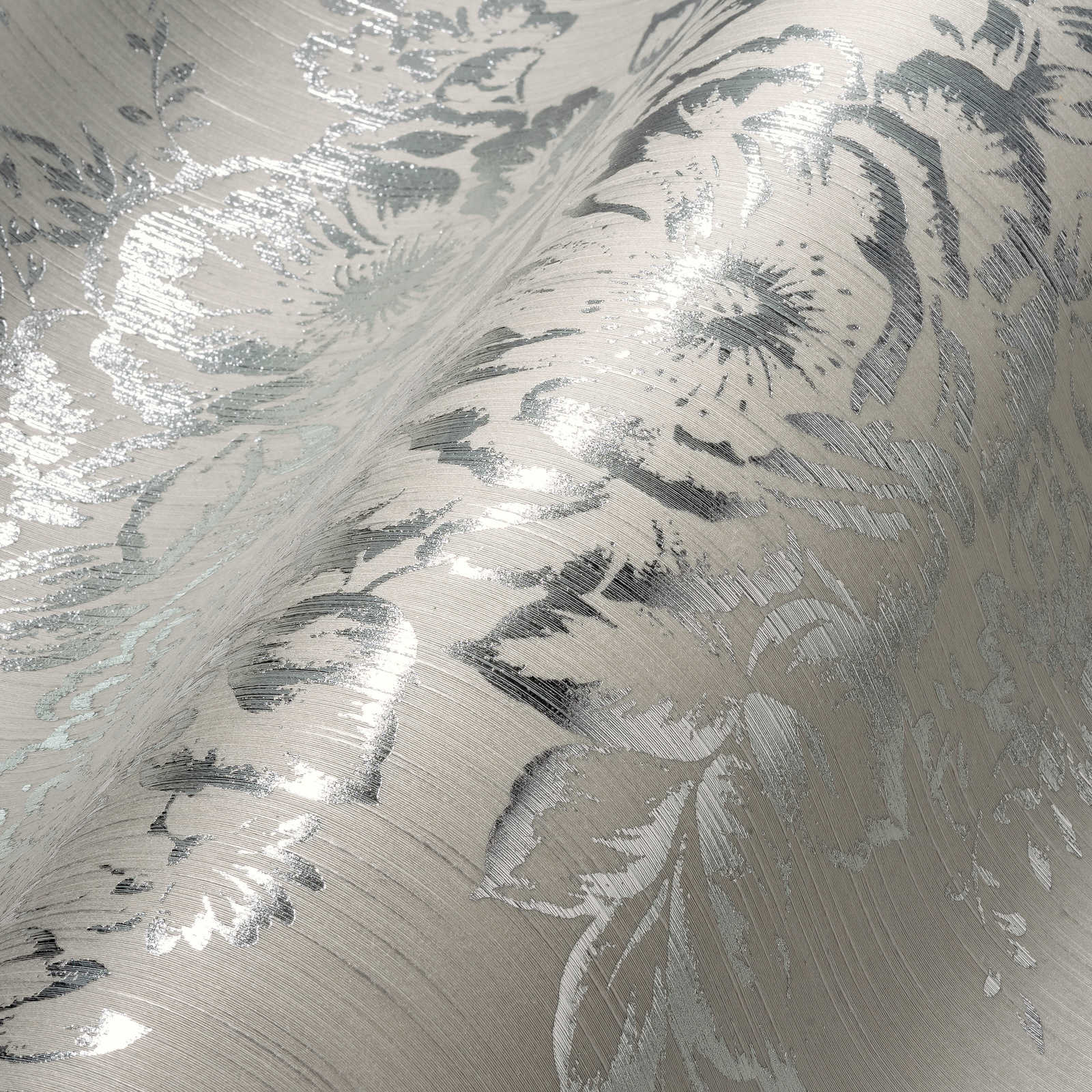             Papel pintado texturizado con motivos florales plateados - plata, gris
        