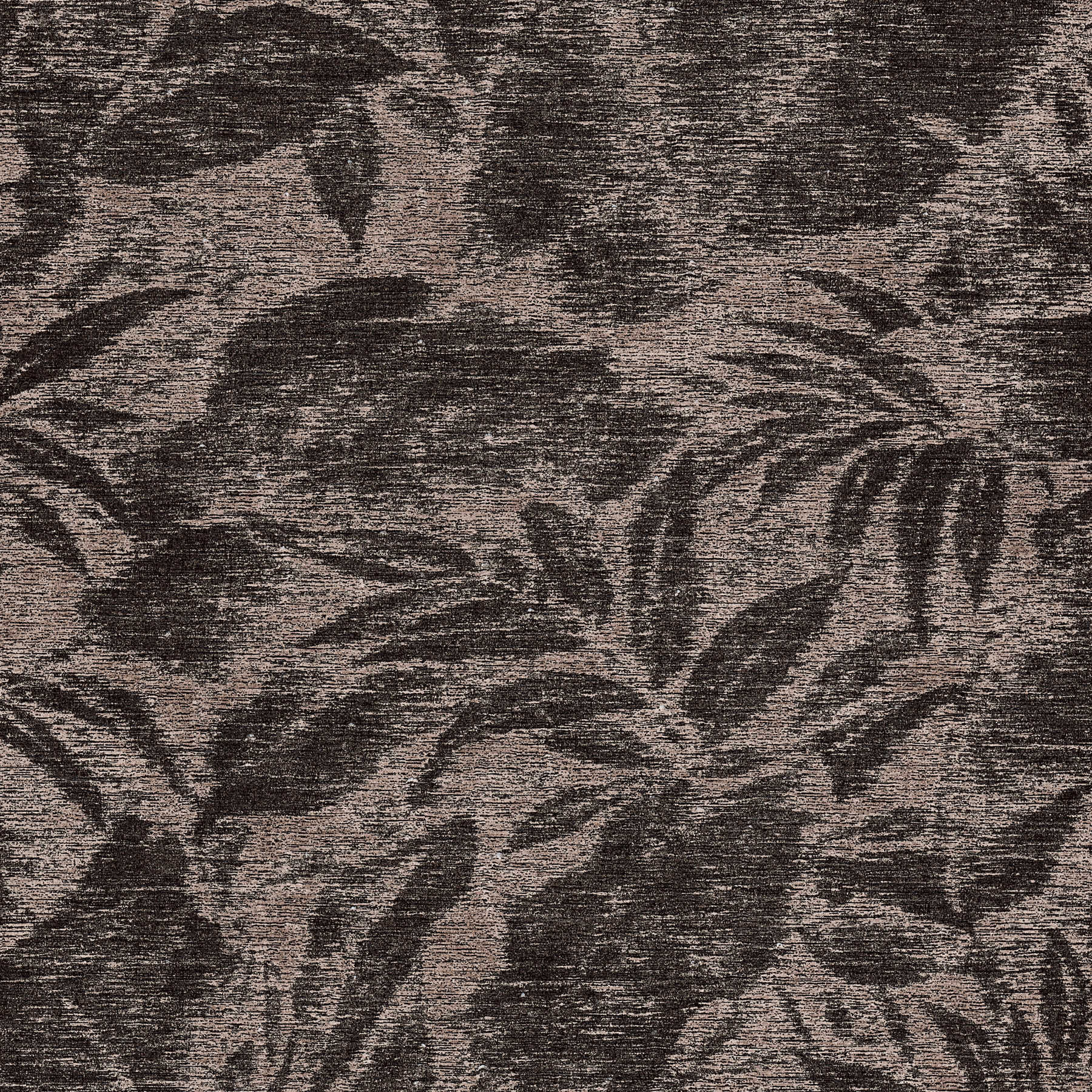 Papier peint intissé motif feuilles, chiné - noir, marron
