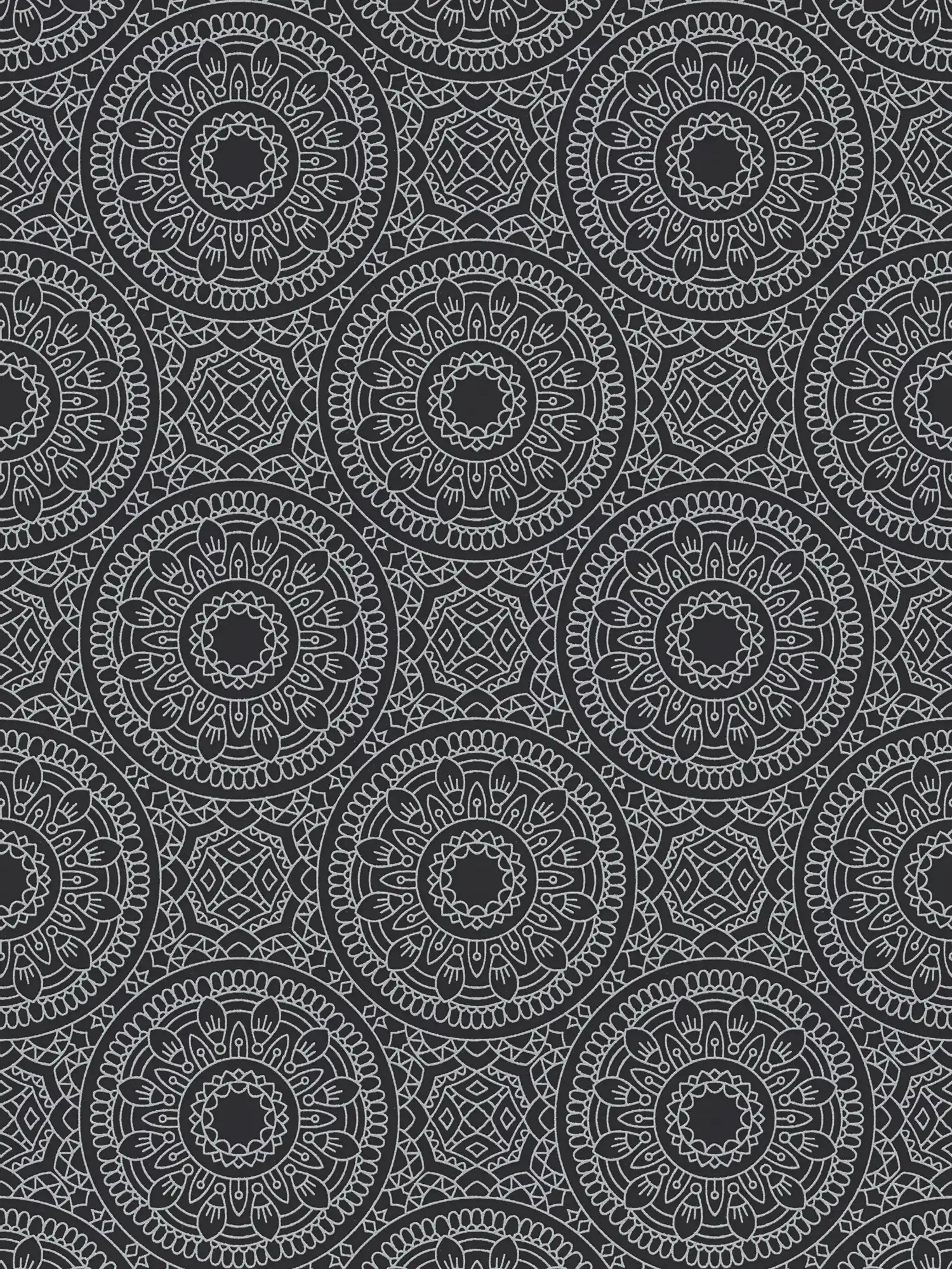 Grafisch behang met cirkelpatroon glanzend glad - zwart, zilver
