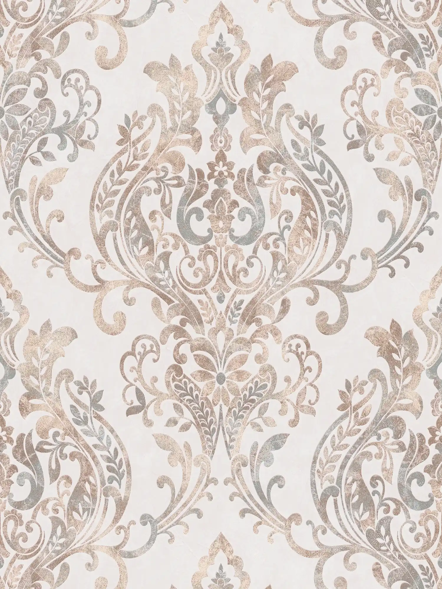 Ornament wallpaper vintage & floral design - cream, beige, pink
