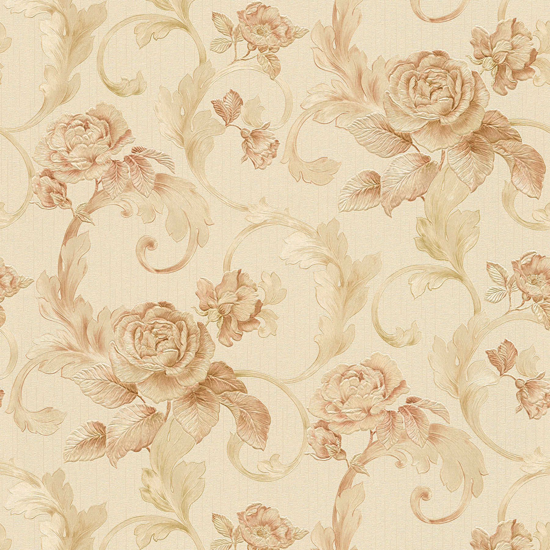         Roses wallpaper gold design with tendrils & structure effect - metallic
    