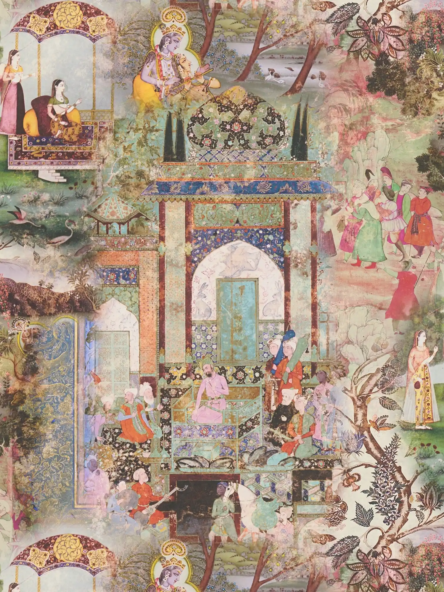 Pattern wallpaper non-woven vintage ethnic motif - colourful

