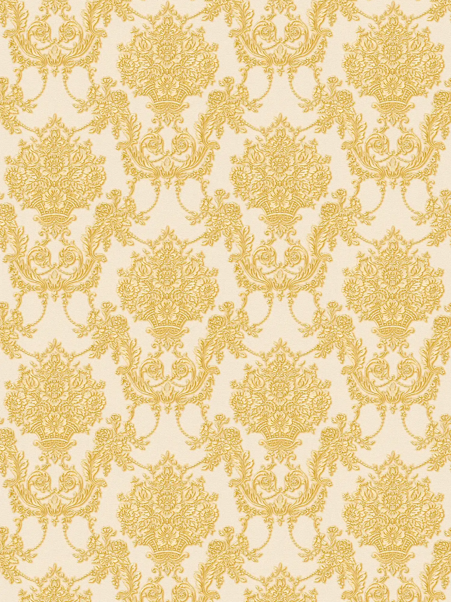 Gouden barok behang met bloemmotief - crème, metallic
