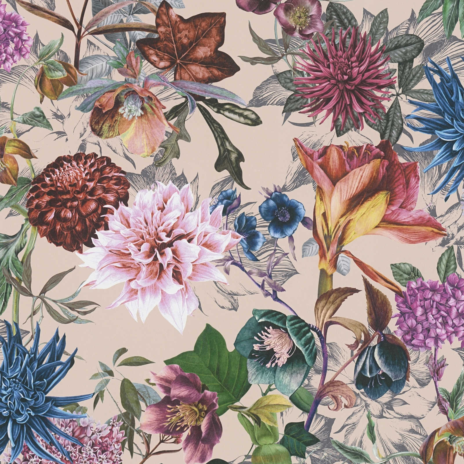 Papier peint Design floral avec des fleurs colorées - multicolore
