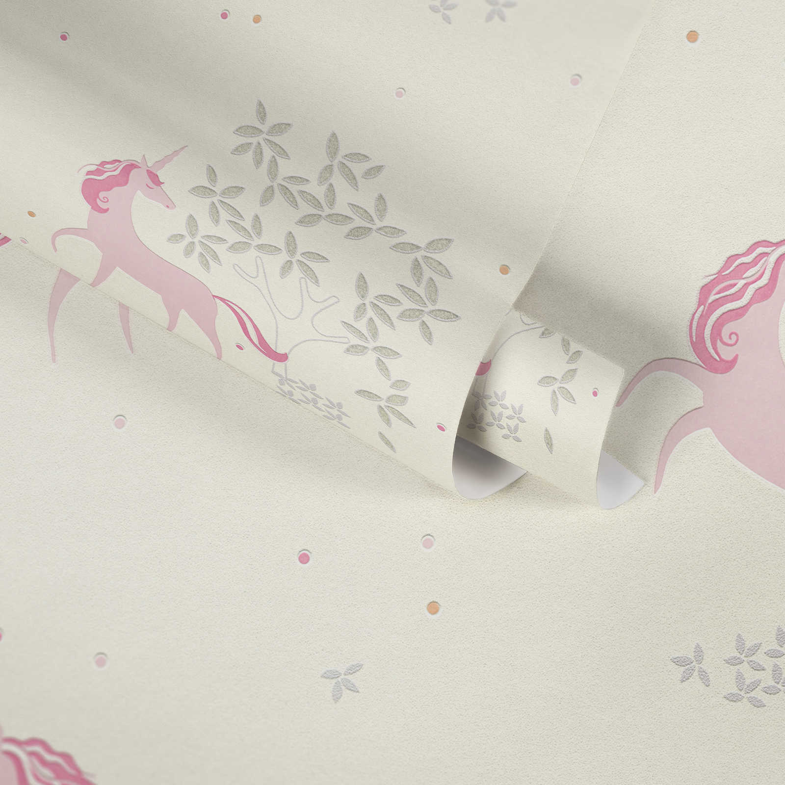             Papier peint intissé licorne à pois & paillettes argentées - rose, gris
        