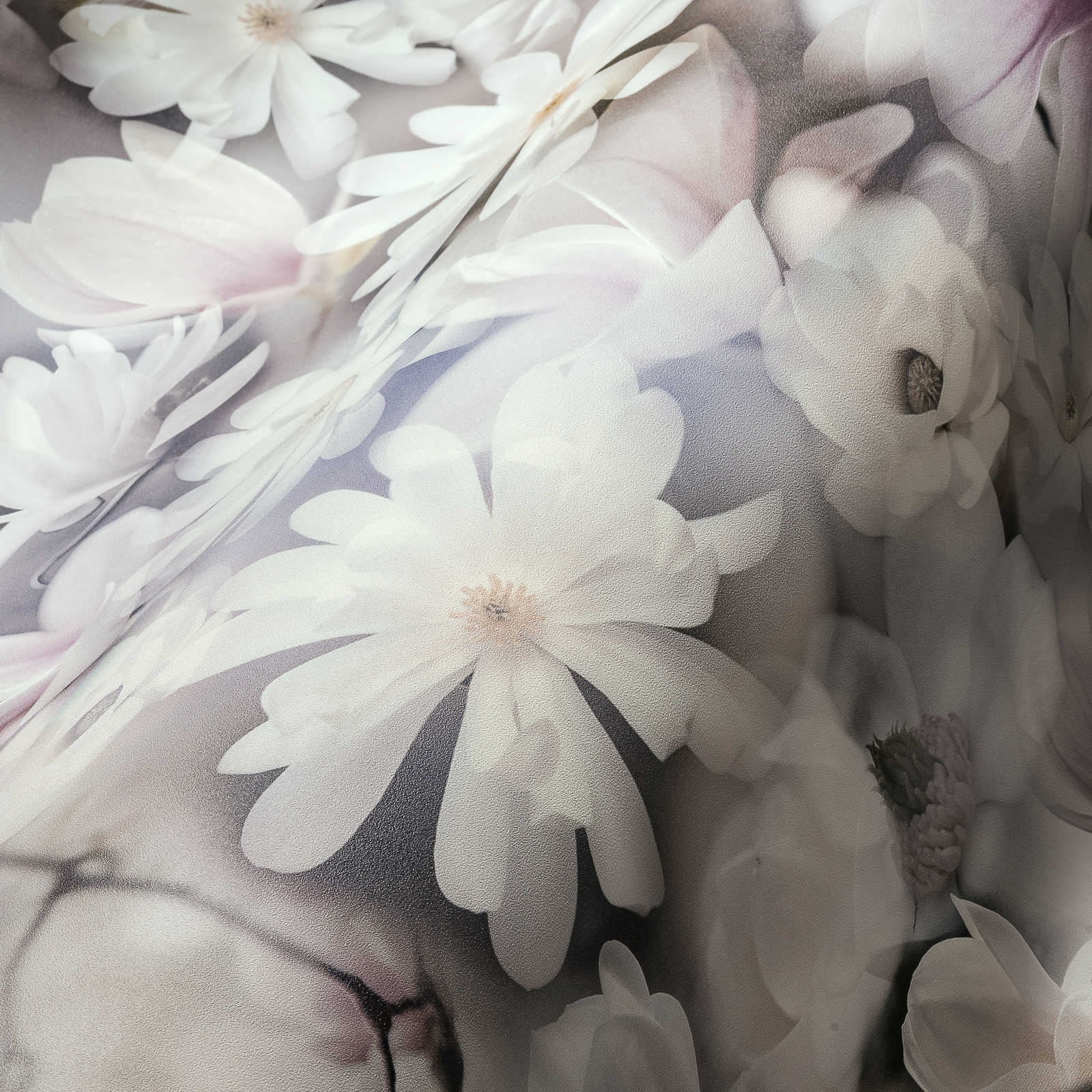             Behang bloemen collage in lichte kleuren - grijs, wit
        