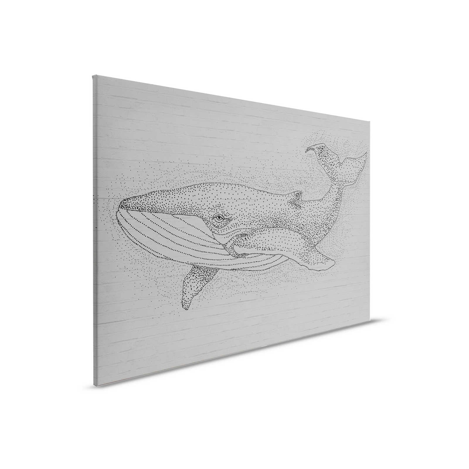 Canvas painting Whale in drawing style on 3D stone wall - 0,90 m x 0,60 m
