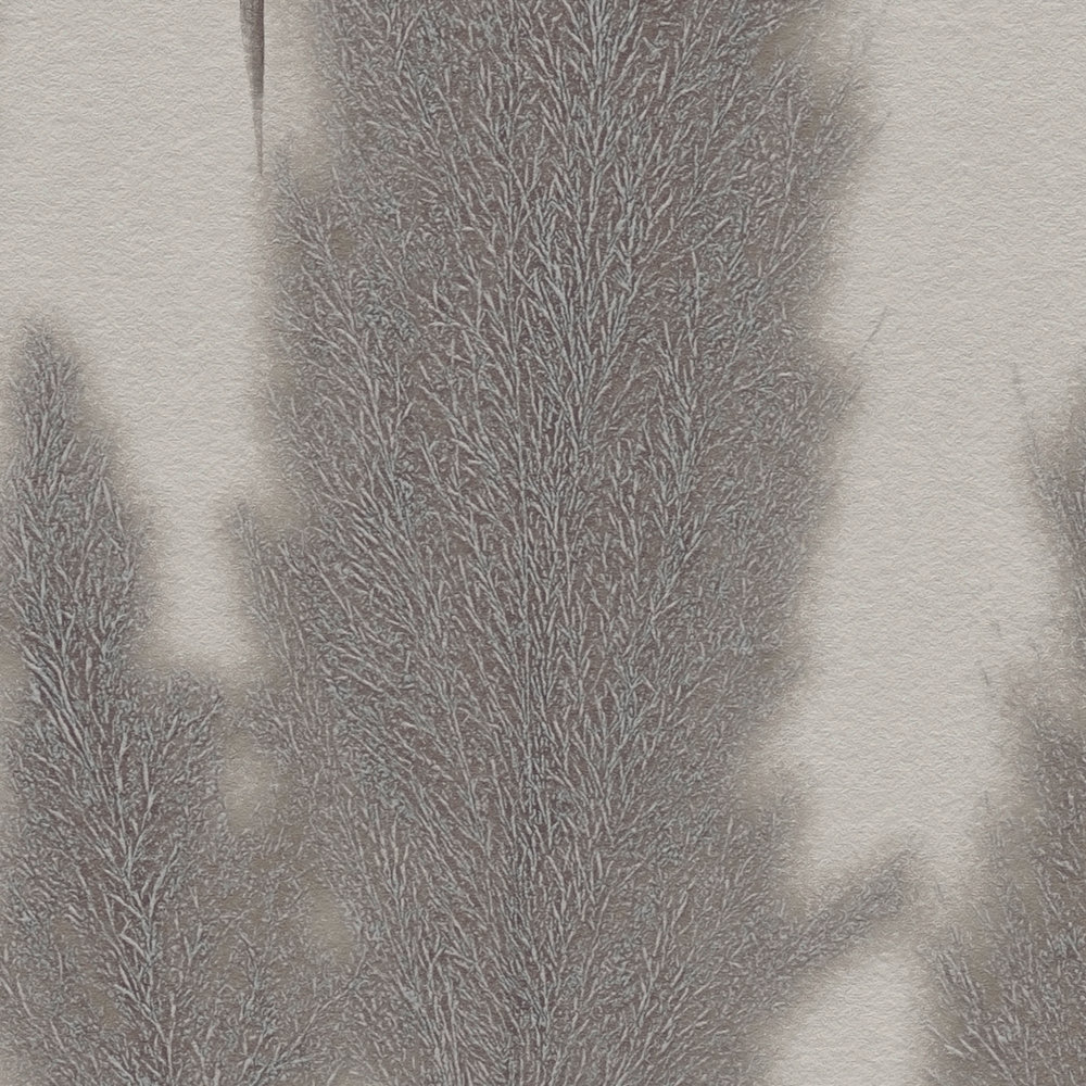             Natuur design behang pampas gras patroon - grijs, wit
        