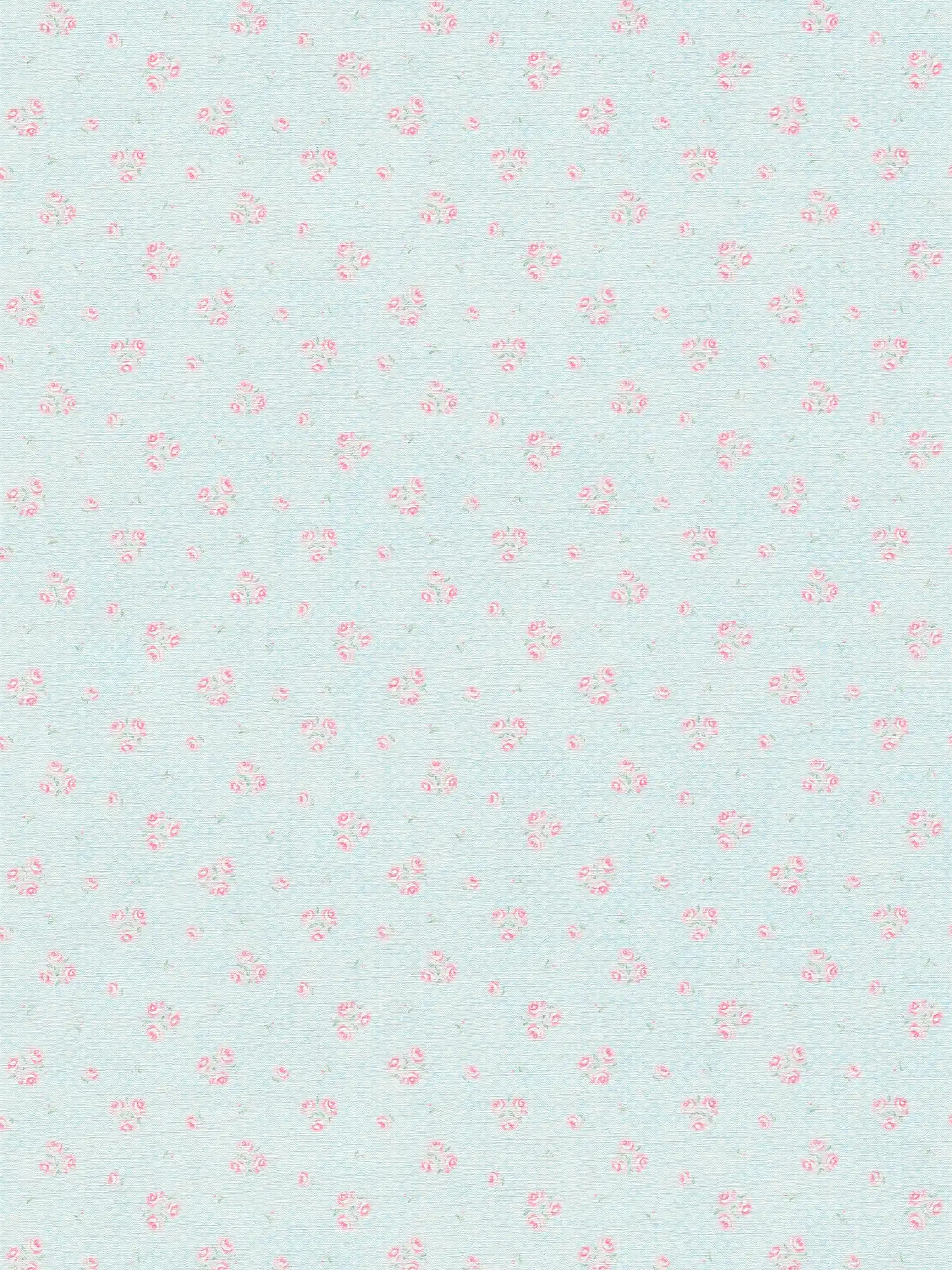Papel pintado floral estilo Shabby Chic - azul, rosa, blanco
