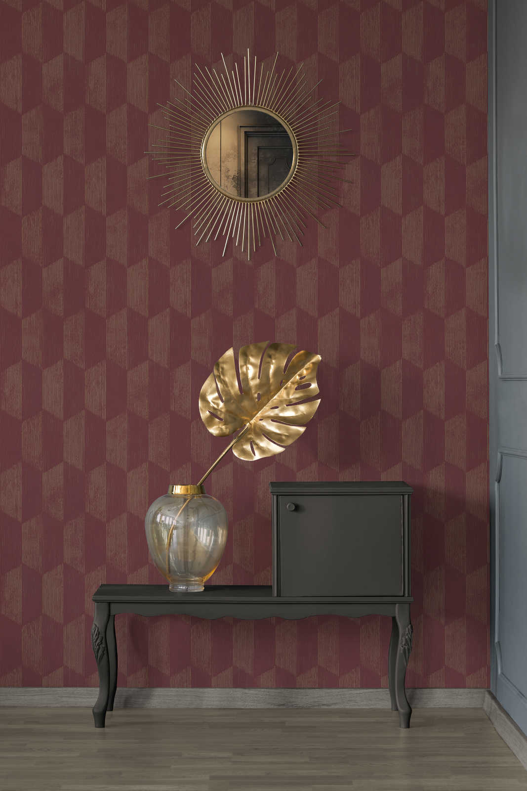             Textuurbehang met 3D grafisch patroon - metallic, rood
        