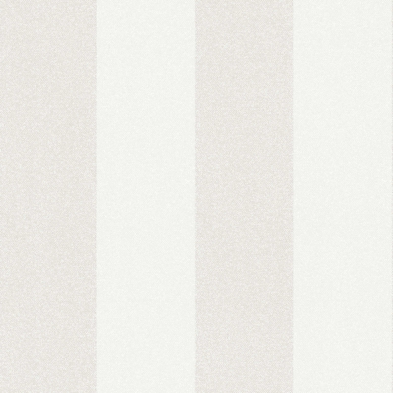 Papel pintado a rayas con aspecto de lino - crema, gris, beige

